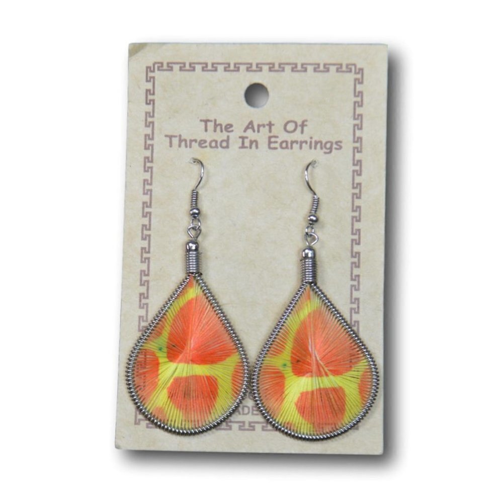 The Art of Thread In Earrings Retro Boho Handmade Yellow & Orange NEW